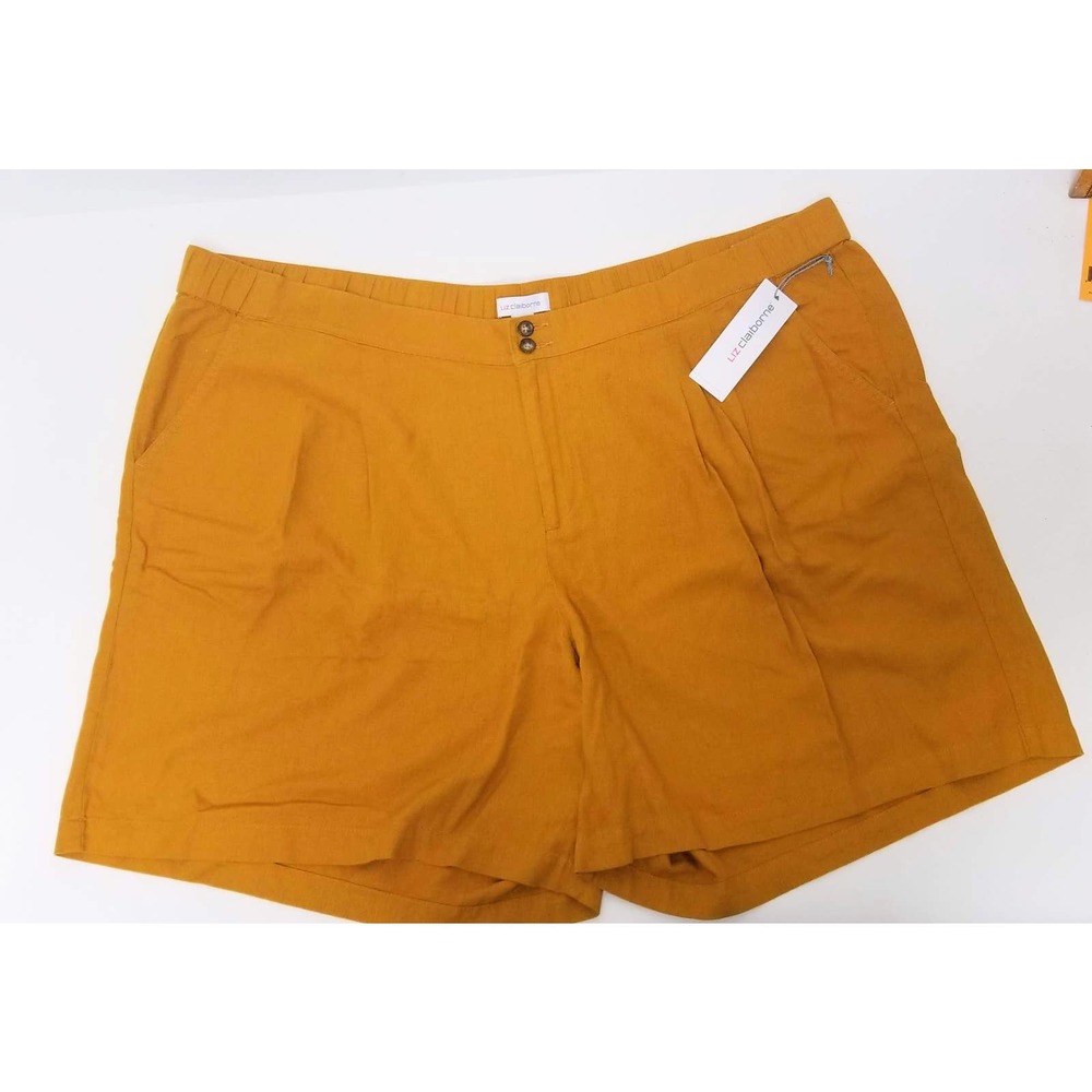 NWT Liz Claiborne Womens Shorts Honey Ginger Linen Blend Elastic Waist New 24W